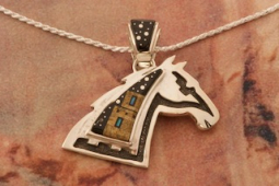 New Design! Calvin Begay Starry Night in the Pueblo Sterling Silver Horse Pendant